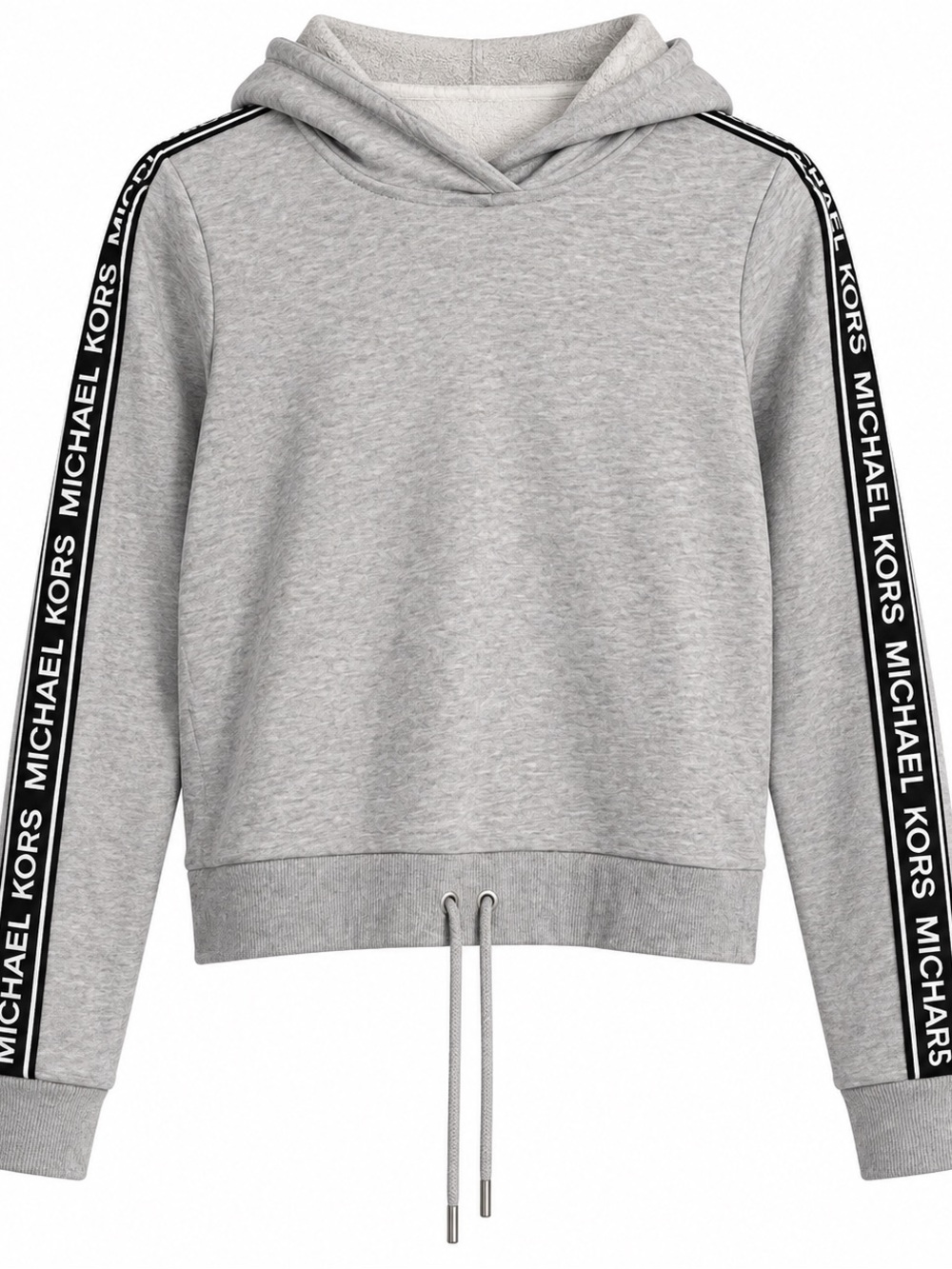 Michael Kors Light Gray Hooded Sweatshirt with Black Branded Sleeve Tape